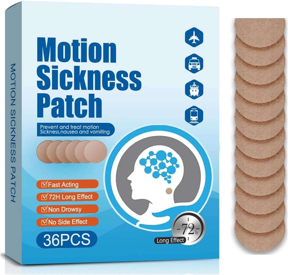Motion Sickness Patches & Sea Sickness Bands for The Relief of Nausea and Vertigo in Adults and Kids from Travel of Cars, Ships, Airplanes & Other Forms of Transport Movement