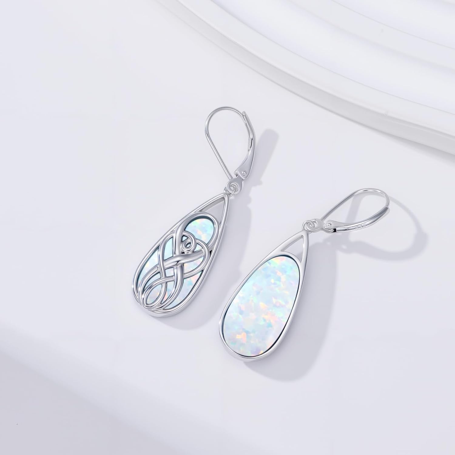 Teardrop Drop Dangle Earrings for Women 925 Sterling Silver Turquoise/Moonstone/White Opal Earrings Celtic Design Boho Jewelry Gifts for Mom Wife Sister - Image 3