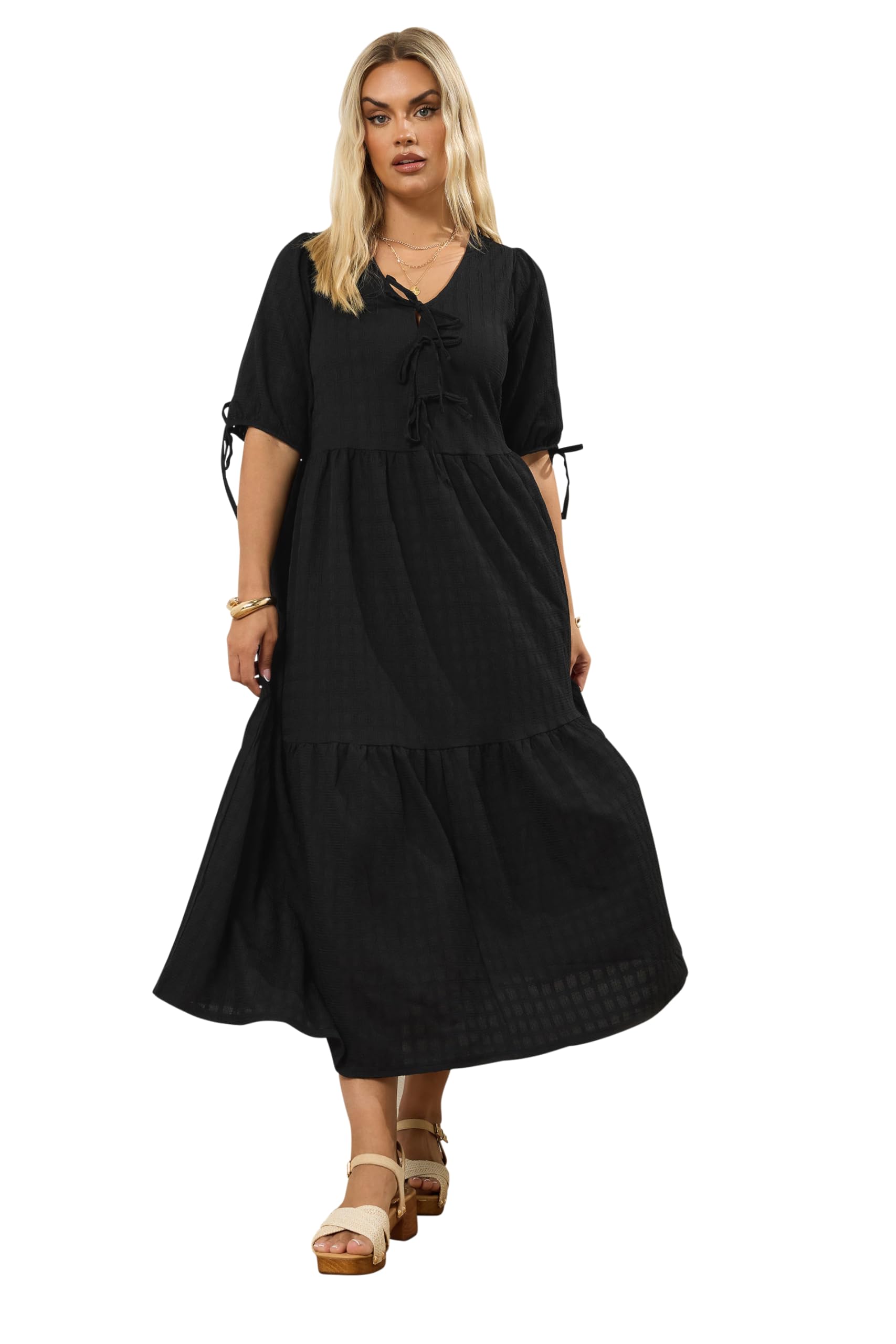 Yours Curve Bow Tie Detail Maxi Dress - Women's - Plus Size Curve Black