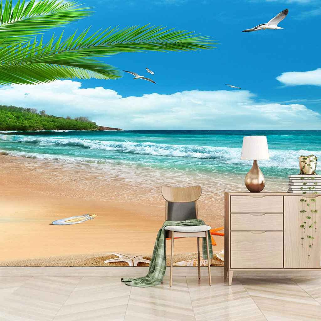 Grandes Peintures Murales 3D Papier Peint Salon TV Fond Plage