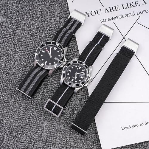 Aoeiwv French Troops Paratrooper Watch Band with Hook-and-Loop Premium Striped Military Elastic Nylon Watch Strap Silver & Black Buckle 18mm 20mm 22mm 24mm Replacement Band Strap for Men Women - 2