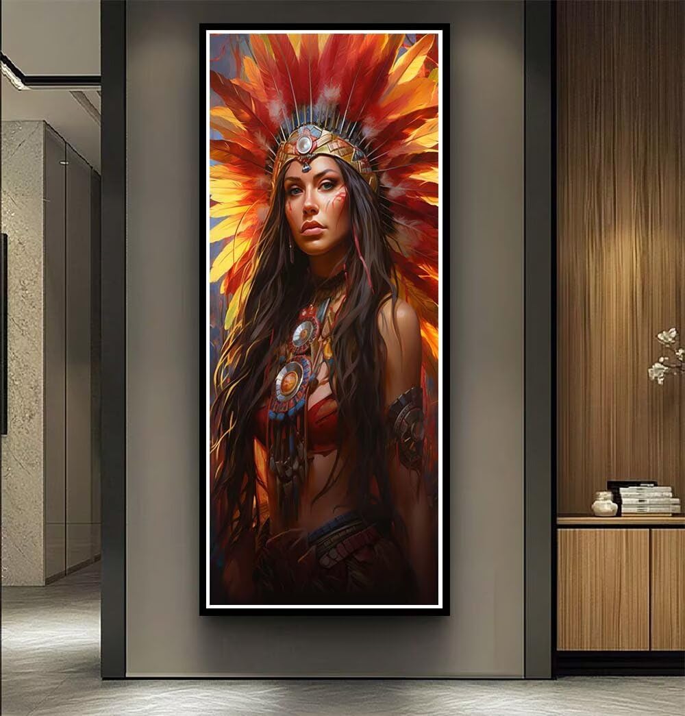 Diamond Painting Kit Completo Donna Nativa Americana, 5D Diamond Painting Stile Etnico 70x180cm, Pittura Diamante per Adulti Grandi Dimensioni, Diamantini Crystal Art Decorazione per Casai -LR1416