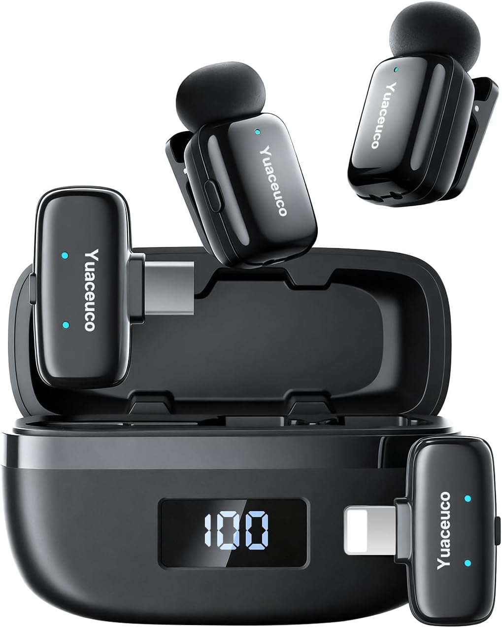 Mini micrófono inalámbrico Lavalier para iPhone, iPad, Android, reducción de ruido y silencio, funda de carga de 33 horas, cambiador de voz AI,