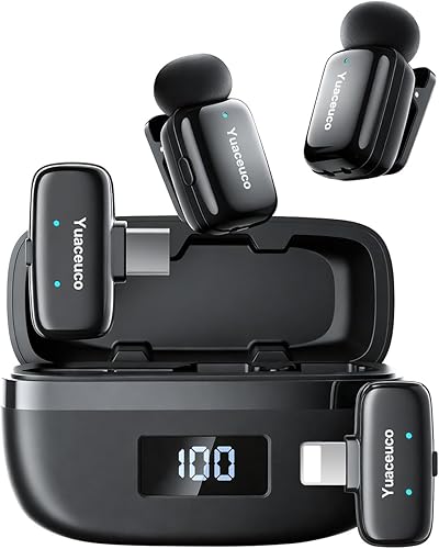 Mini micrófono inalámbrico Lavalier para iPhone, iPad, Android, reducción de ruido y silencio, funda de carga de 33 horas, cambiador de voz AI,