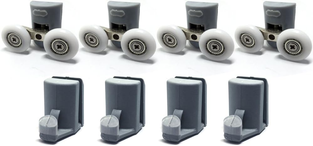 Smooth 4x Twin Top Double 4x bottom hooks Shower Door Rollers/Runners 25mm wheels Diameter