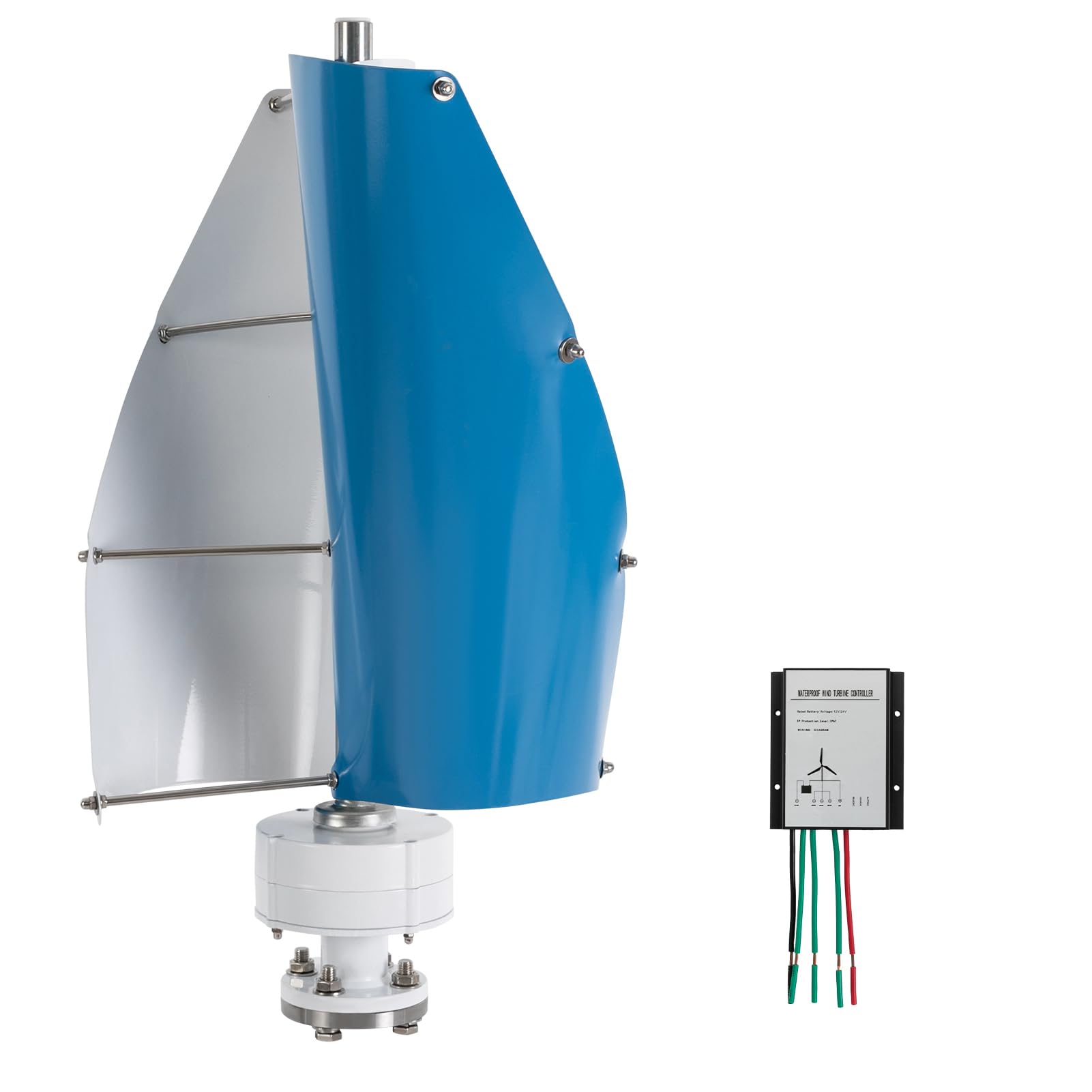 Windkraftanlage 100W, IP67 Vertikale Windrad Stromerzeugung mit Controller, Windturbine aus Aluminiumlegierung, Wind Turbine Generator für Zuhause Boote, Pavillons, Mobile Häuser (Weiß und Blau 12V)