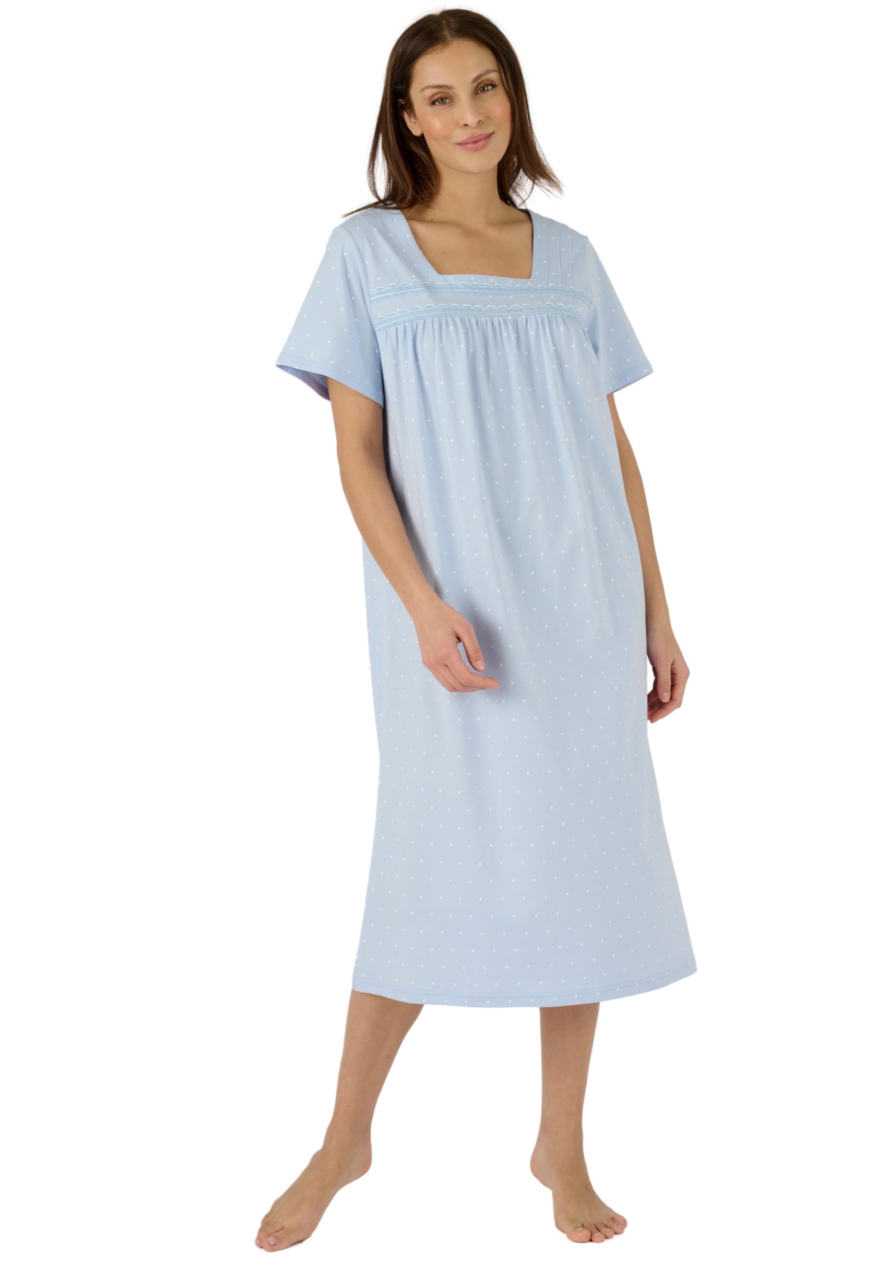 Damart - Short Sleeved Dot Print Nightdress, Blue Dot, 14/16