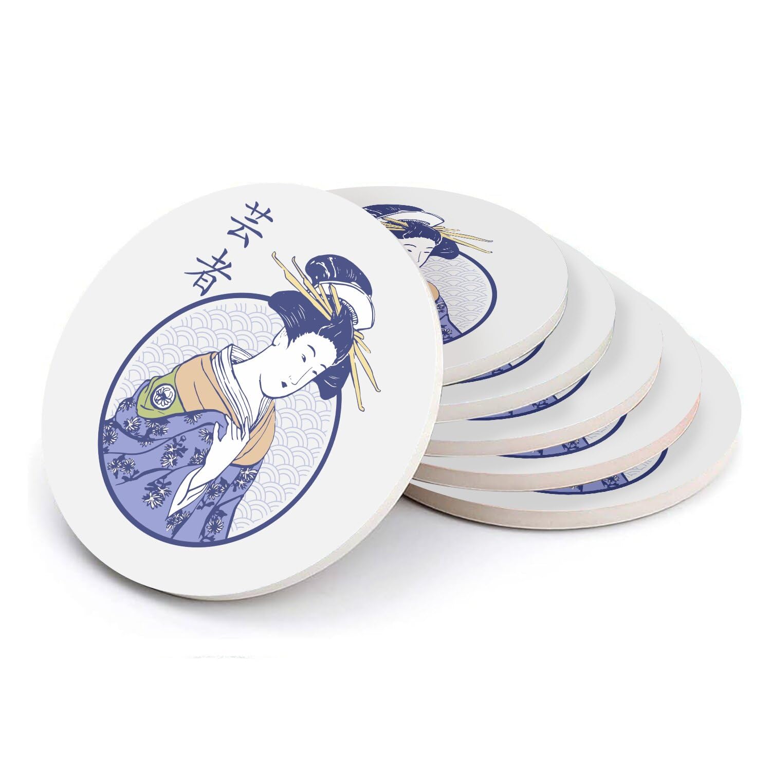 Sous-verre ronds en céramique geisha japonaise de 108 mm pour protéger vos tables