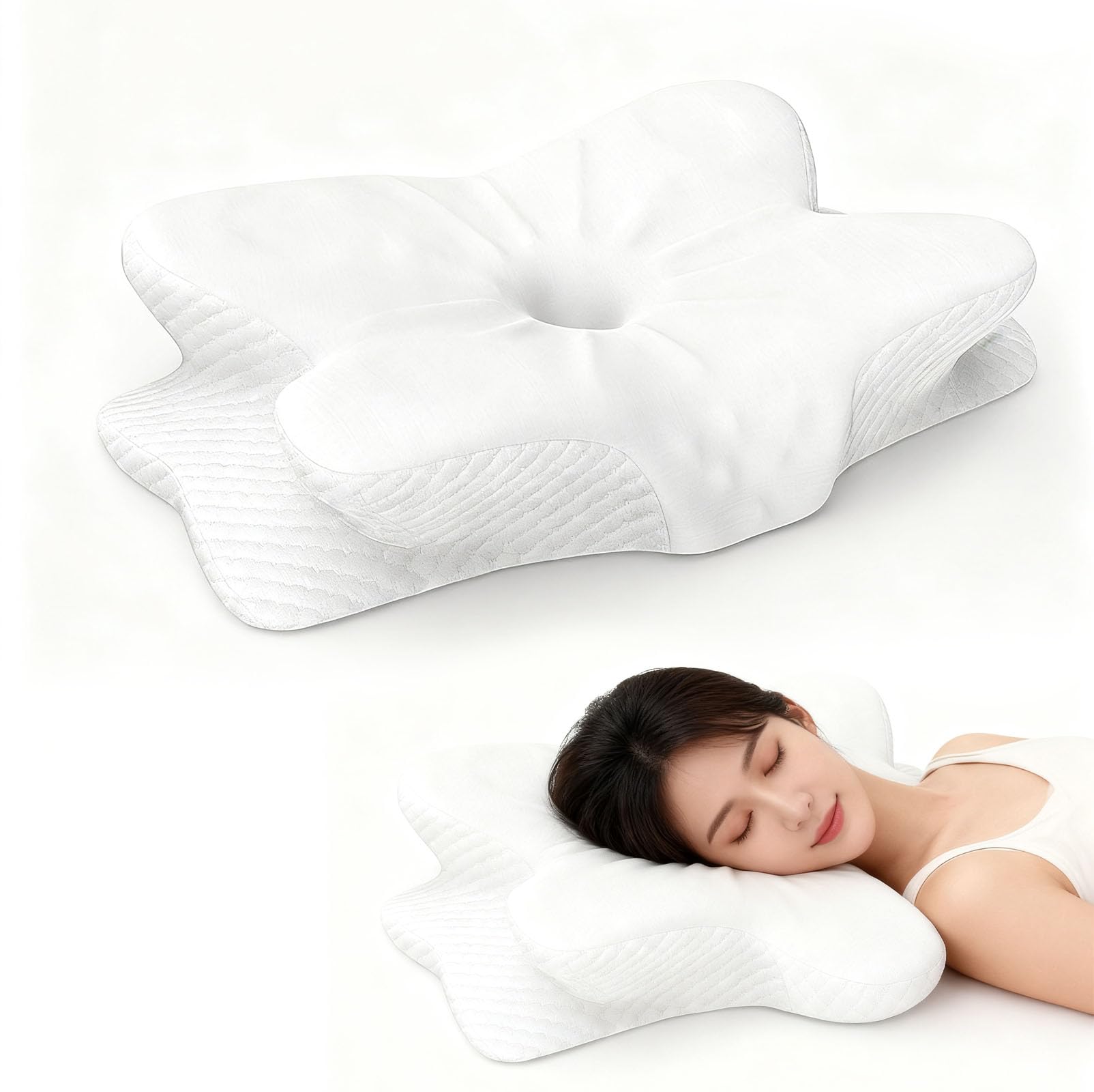 Memory-Schaum-Nackenkissen mit Abnehmbarem Kissenbezug, Orthopädische Doppelter Höhe Stütze Schmetterlingskissen, Ergonomisches Kopfkissen Nackenstützkissen für Seiten, Rücken & Bauchschläfer