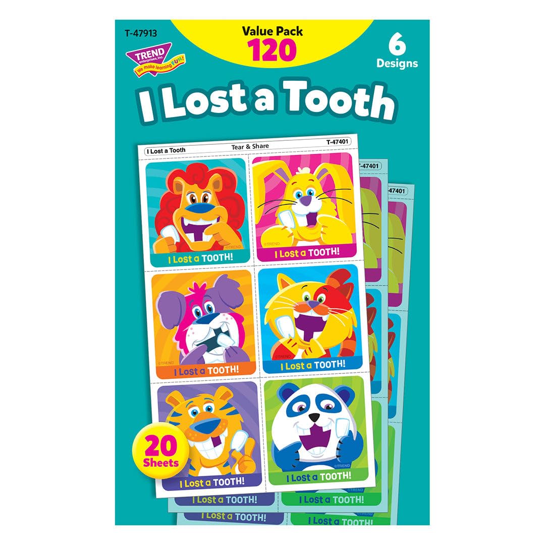 Trend Enterprises Multi I Lost A Tooth Tear & Share Stickers® Value Pack, 120 Seals/Pack - Spread Sticker Joy!