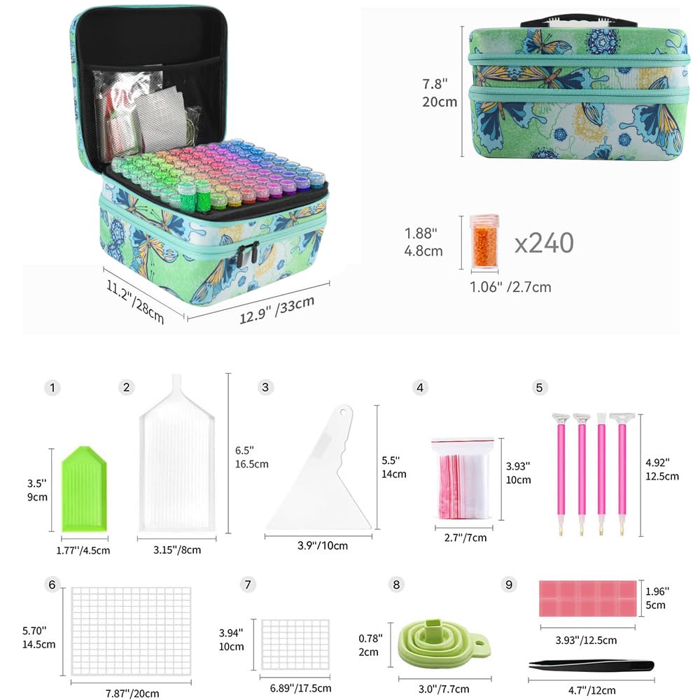 NEWFUN Rangement Diamond Painting, Diamond Painting Boîte de Rangement, 240 Pièces Diamond Painting Boîtes d'accessoires avec Valise Entonnoir