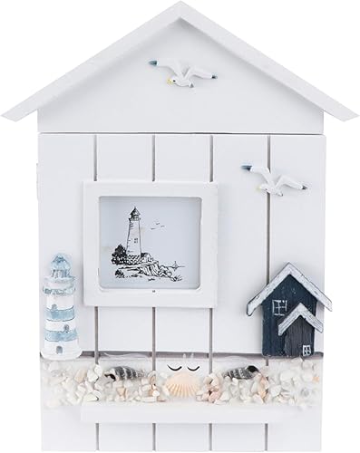 DOITOOL Llavero montado en la pared, organizador de llavero de madera, ganchos rústicos, estante náutico para océano, playa, entrada, vestíbulo,