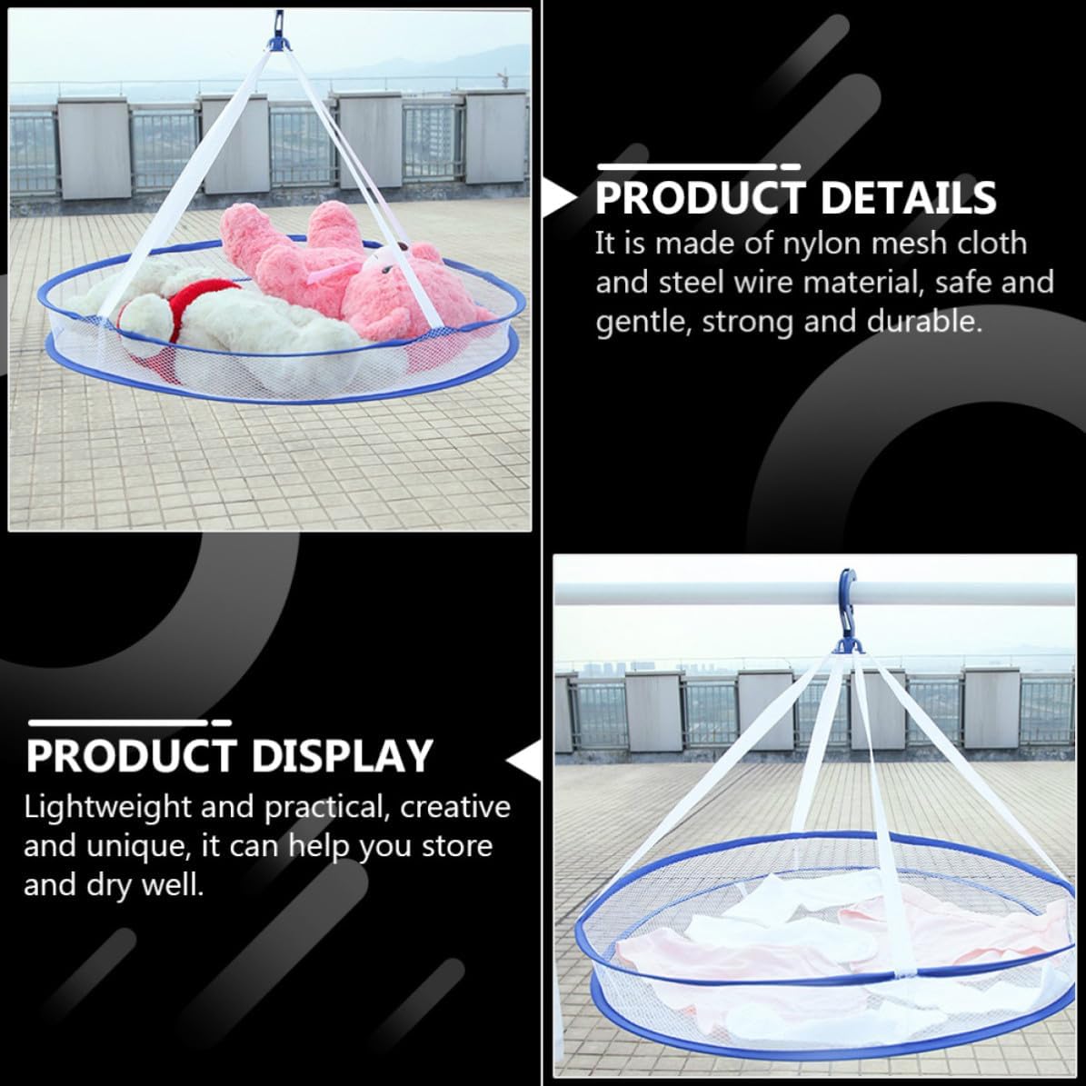 PRETYZOOM 2pcs Foldable Single Layer Clothes Drying Basket Hanger for Flat