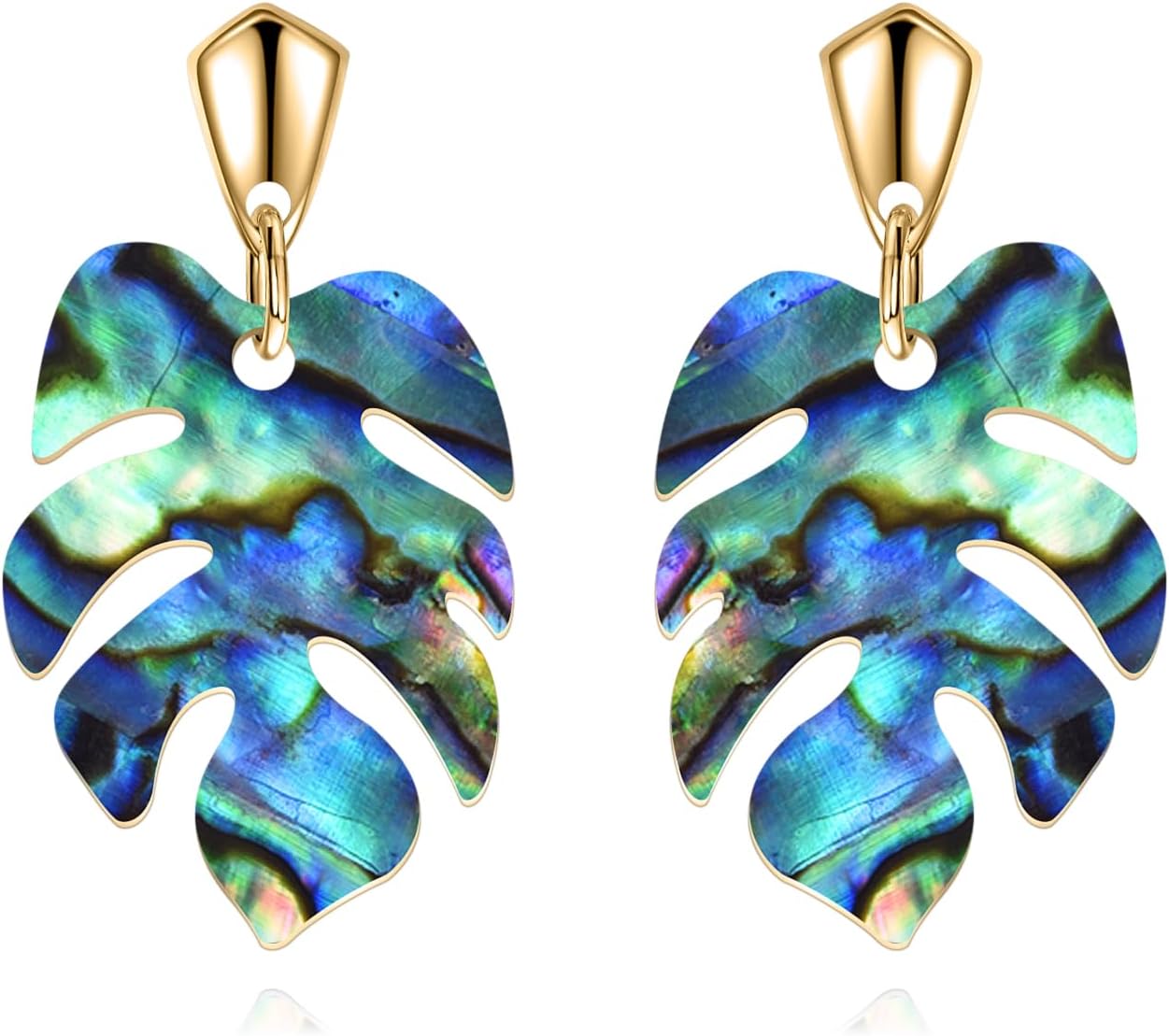 POPLYKE Leaf Earrings 925 Sterling Silver Abalone Plant Drop Dangle Earrings for Women Leaf Stud Earrings Jewelry Gifts for Girls