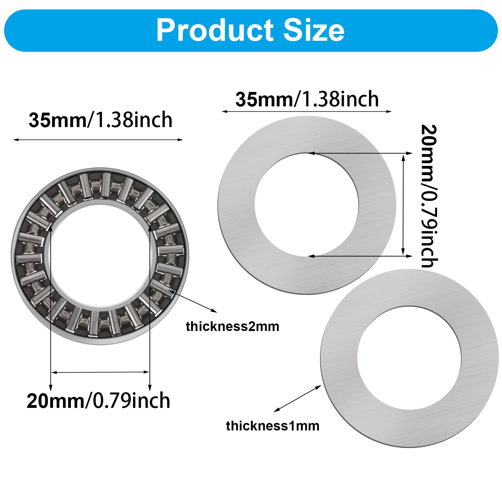 QUARKZMAN 10x AXK2035 Druck-Nadellager + 20 Unterlegscheiben – 20x35x4 Mm, Chromstahl, 46,5 KN Dynamisch