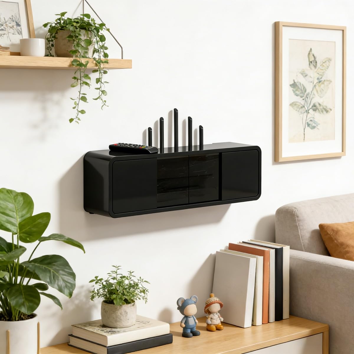 Cache Box Mural en Bois Massif - Boîtier Rangement Routeur pour WiFi, Modem, Gestion Câbles, Meuble TV et Organisation Maison(White,23.6 * 5.1in)
