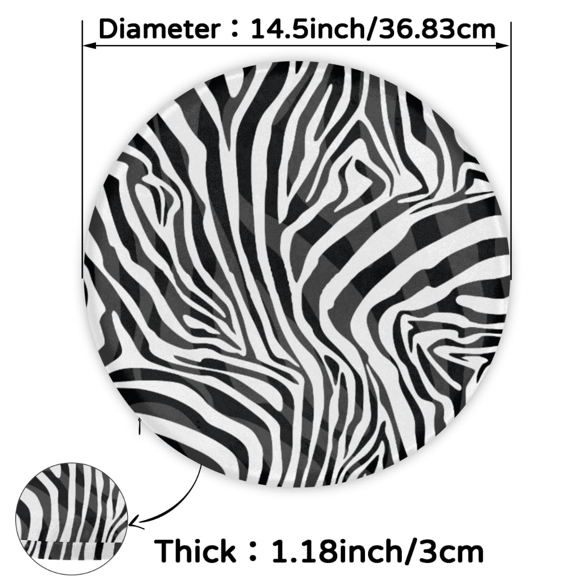 QsirBC Abstract Animal Zebra Pattern Seat Cushion Super Soft Round Seat Cushion Non-Slip Durable 14.5x14.5 Inch Removable Washable Chair Cushion for Garden Patio Home Kitchen Office Bedroom