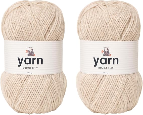 Korbond Yarn - Beige - 2 x 100g Acrylic Wool - Lightweight, Hypoallergenic & Durable Double Knit Crochet Yarn Knitting Wool