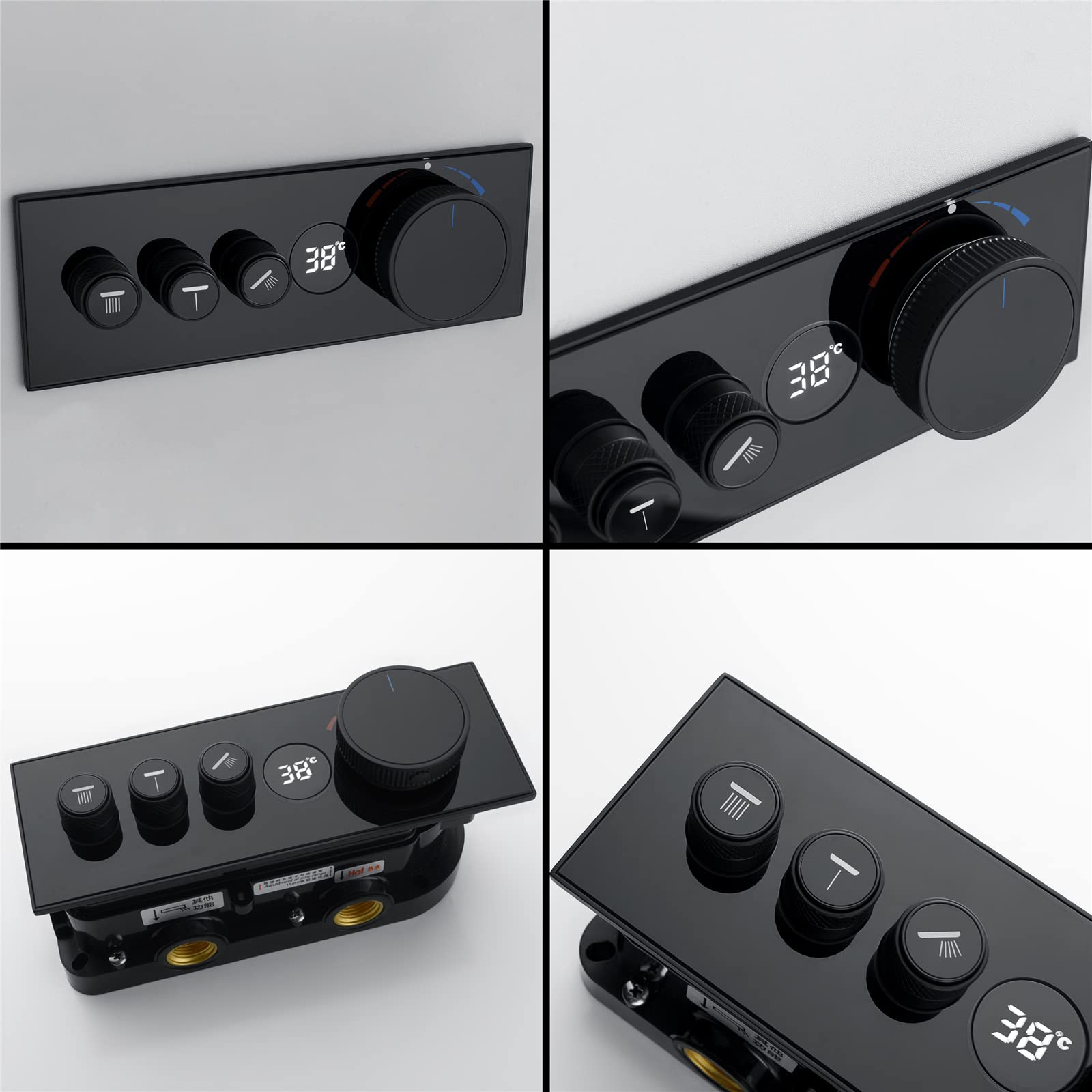 Set doccia con miscelatore termostatico a pioggia con display digitale a LED, soffione doccia con soffione a pioggia da 580 x 380 mm, doccetta portatile, telecomando