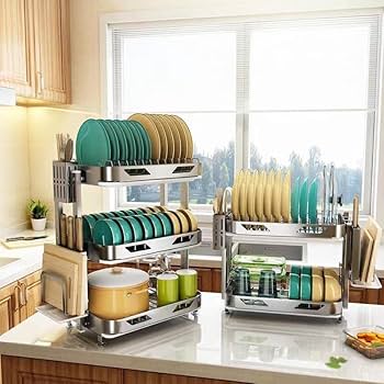 Amazon｜304ステンレスキッチン置物棚折りたたみ食器棚食器棚