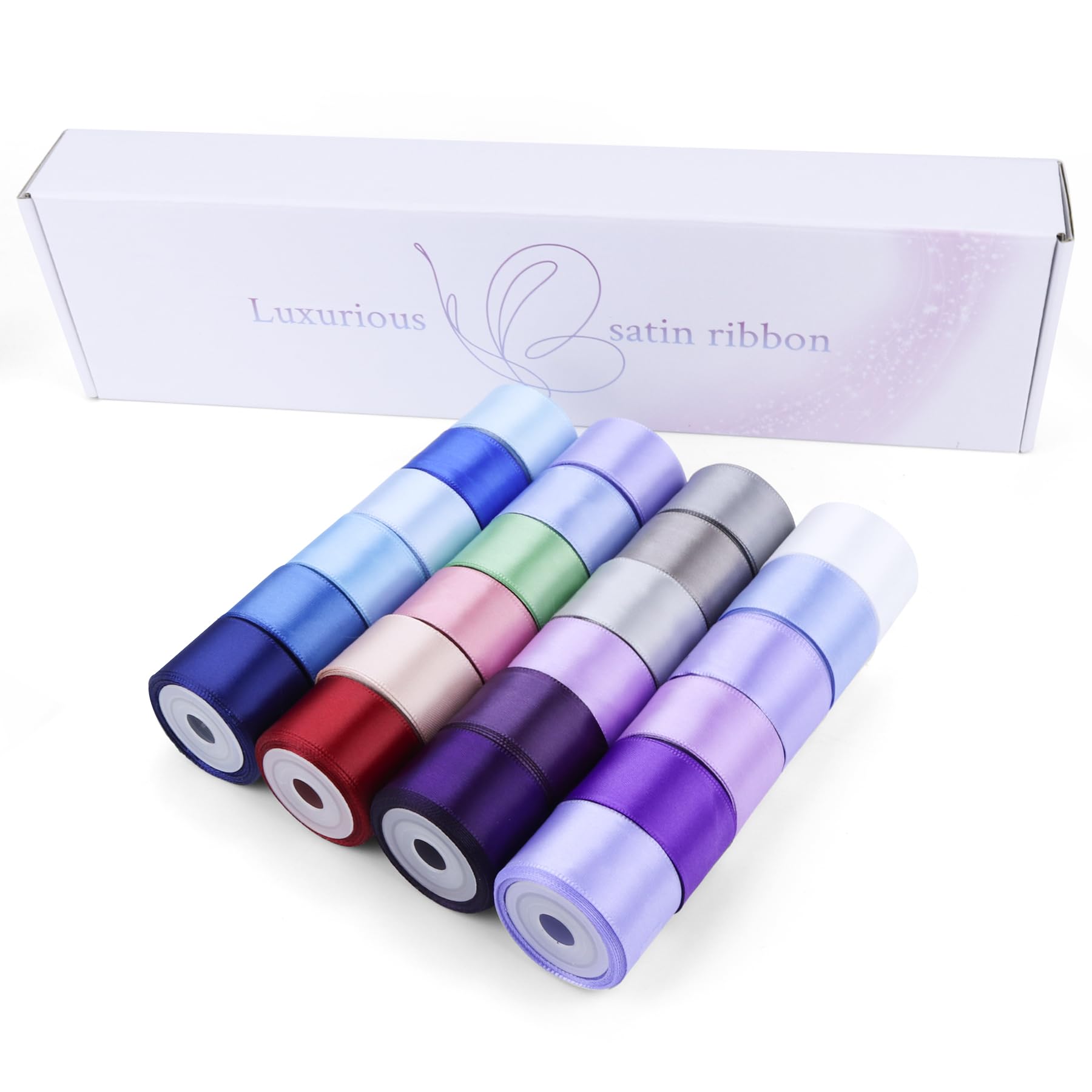 24-Roll Satin Ribbon 1" x5yd, 120Yd, Assorted Colours for Crafts & Gift