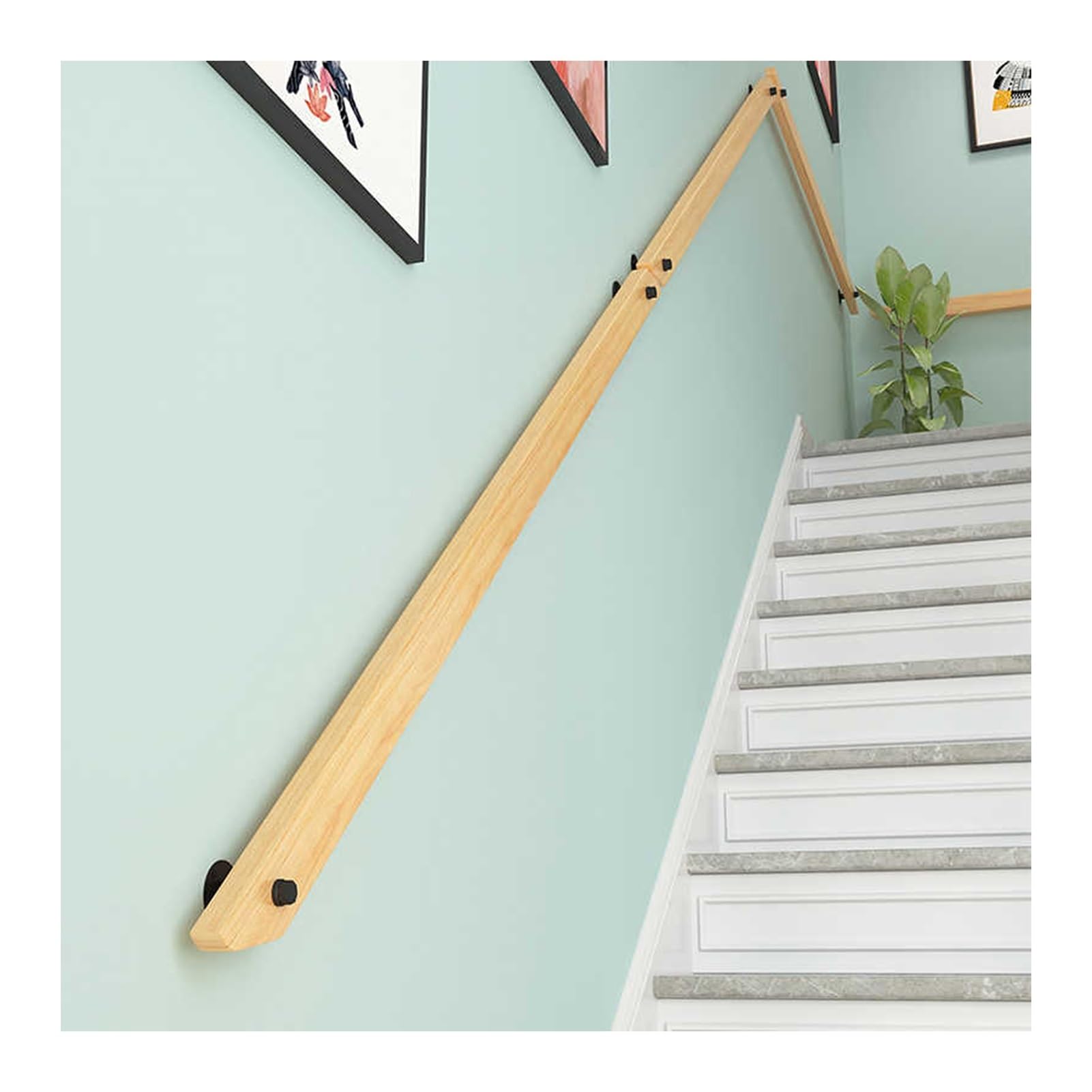 Rampe d'escalier en bois massif 100cm barre d'appui 300kg