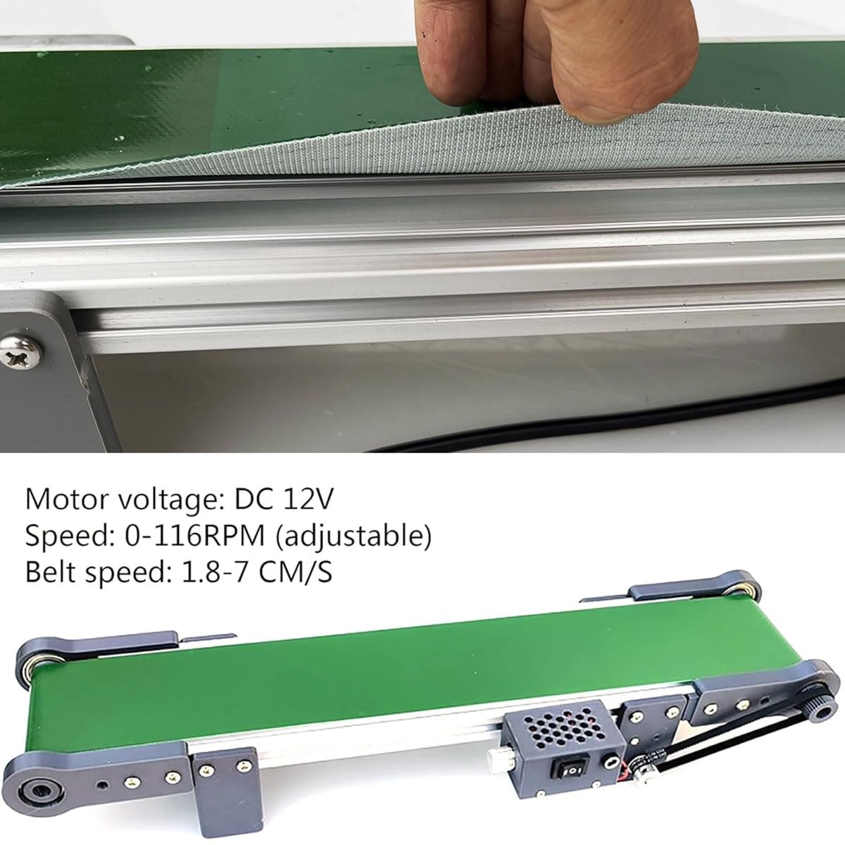 Convoyeur de bureau électrique en PVC, mini-convoyeur de laboratoire avec marche avant, vitesse réglable de 1,8 à 7,6 cm/s, vitesse réglable de 0 à 116 tr/min, for laboratoire scientifique(10*50cm)