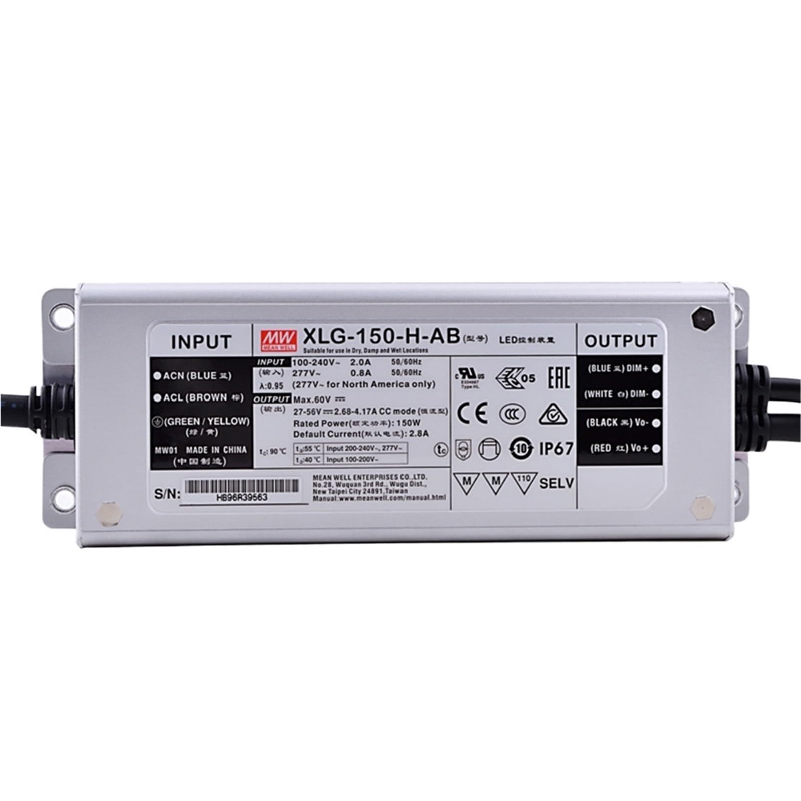 FCARUMIQP XLG-150 12V 24V 27-56V 2700mA 1400mA 2800mA Constant Power LED Driver IP67 150W Adjustable Supply XLG-150-H-AB(Xlg-150-h-ab)