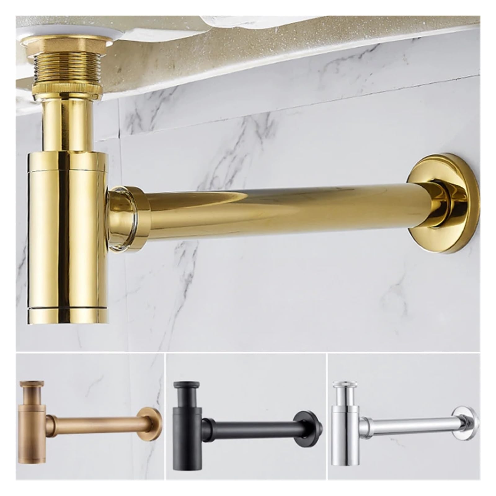 1 Uds cuerpo de latón lavabo drenaje residuos conexión pared plomería trampas P tubo lavado trampa for fregadero baño negro/Oro pulido/cromo Para Bricolaje(Antique Brass)