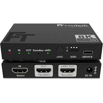 FeinTech AX310 HDMI 2.1 Audio Extractor for eARC Soundbar - Supports 8K 60Hz, 4K 120Hz, VRR, ALLM, Dolby Atmos, DTS - Audio S