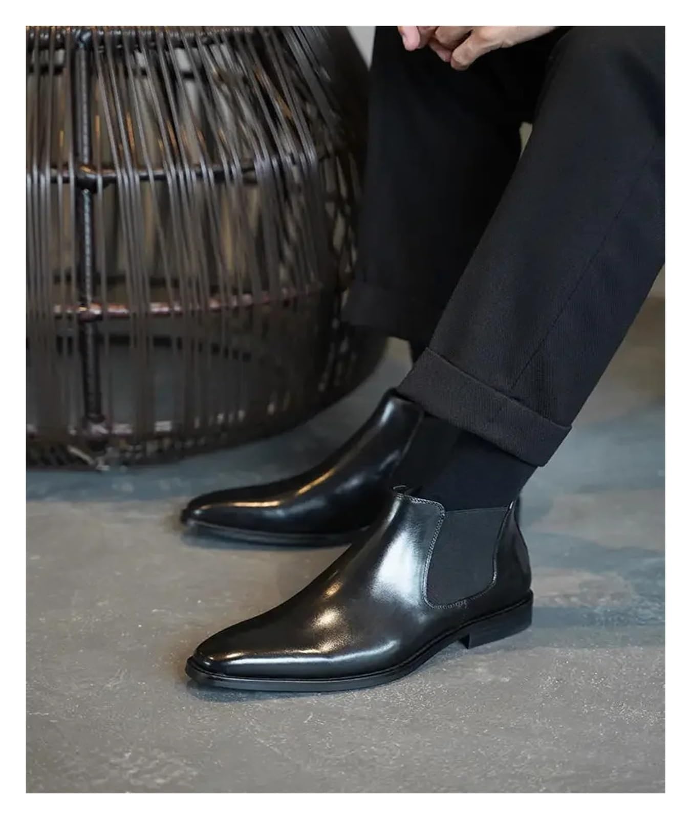 Chelsea Boot Uomo Stivaletti Chelsea Da Uomo Con Testa Quadrata In PU, Casual Lavoro, Scarpe In Pelle Fatte A Mano