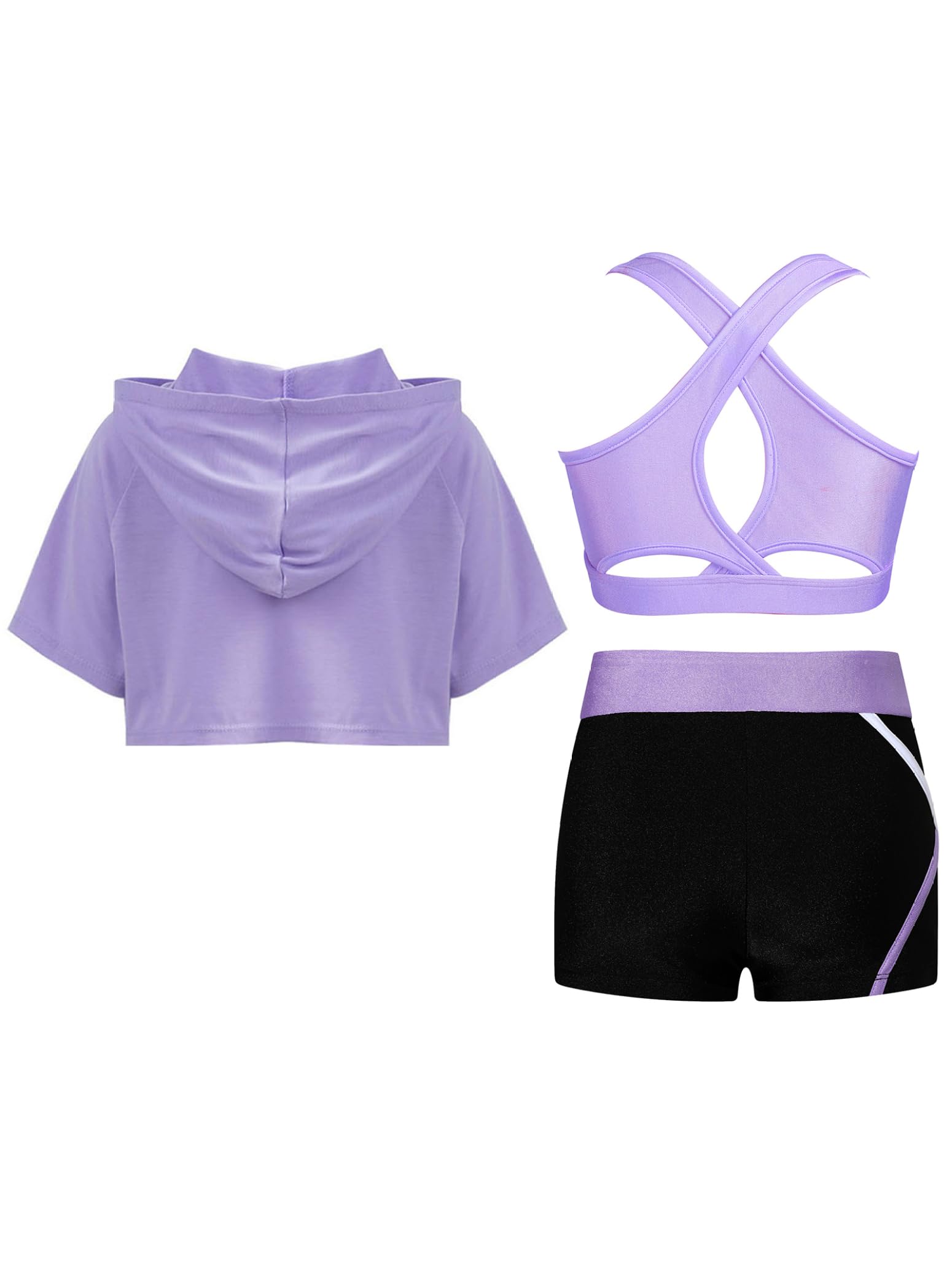 Mädchen Bekleidungssets Kapuzenpullover und Crop Top mit Shorts Sommer Sportanzug Sport Kleidung 3 Teilig Outfit Set Trainingsanzug Jogginganzug