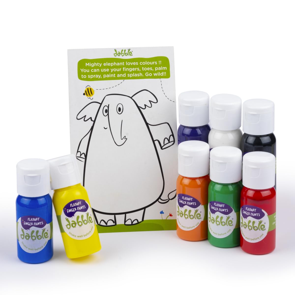 dabble Starter Painting Fun Pack | 8 Non-Toxic Finger Paints | 4 Paint Brush for Kids | Washable Finger Paints | Learning & Educational Gift Pack | Toddler Safe Paint | for 2.5+ Years, Multicolour - Image 2 thumbnail