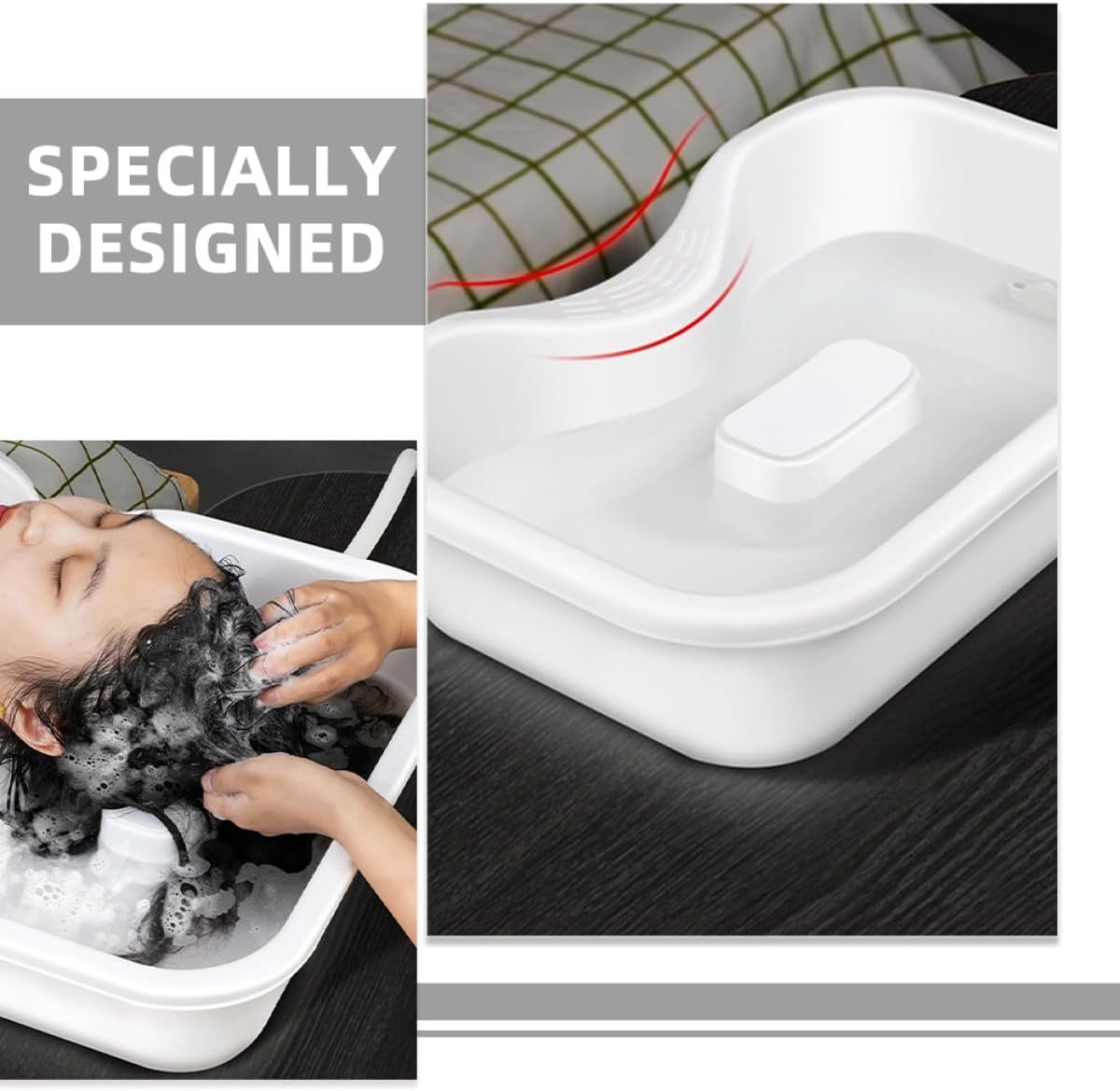 Yardwe Portable Hair Washing Basin for Bedridden Patients, Plastic Bedside Shampoo Tray with Drainage, White Reclining Hair Wash Sink for Elderly, Pregnant Women, and Home Care