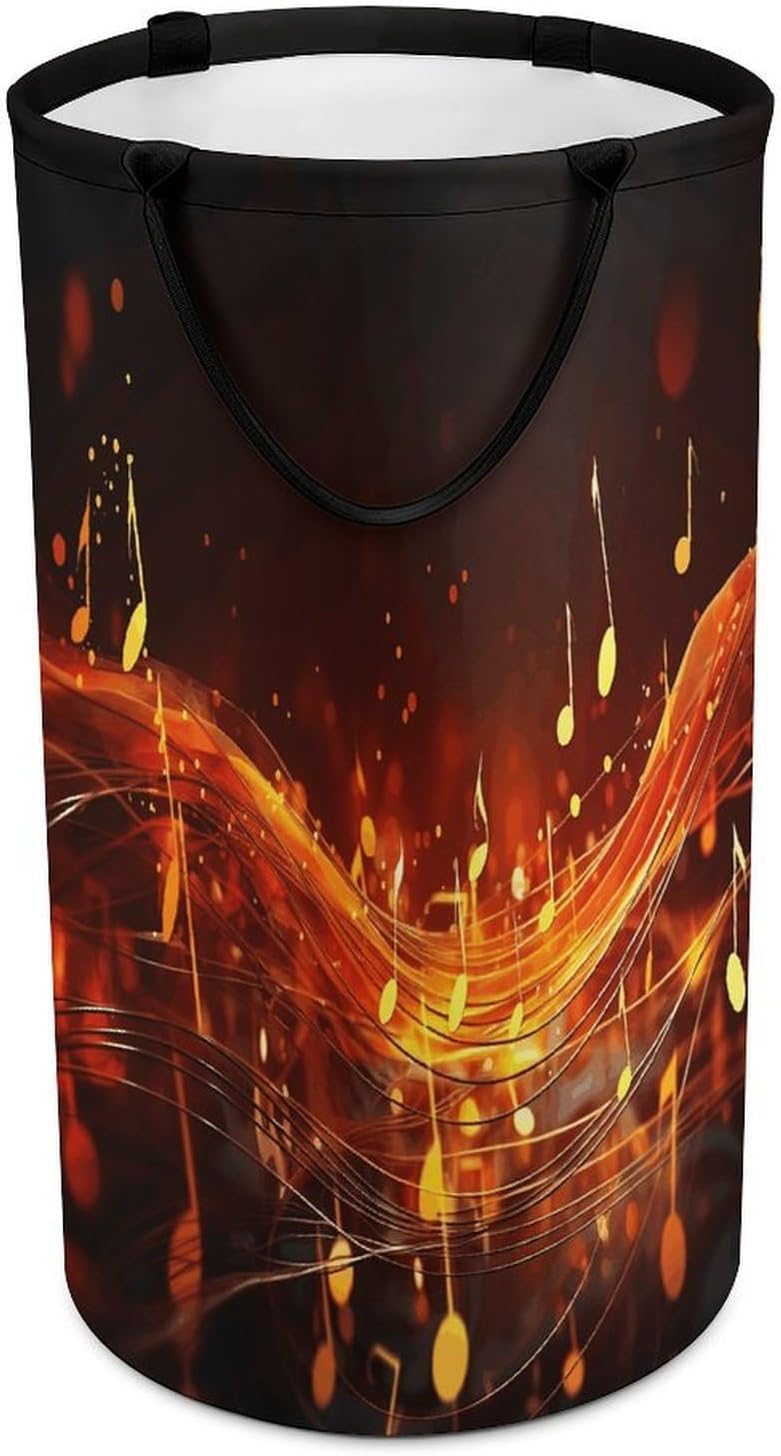 Red Flame Music NoteLaundry Hamper - Large Dirty Clothes Bag.Storage Basket for Easy Carry Handles. Large Clothes Basket with Handles, Clothing Storage Bucket Toy Organizer for Bathroom Bedroom Dorm.