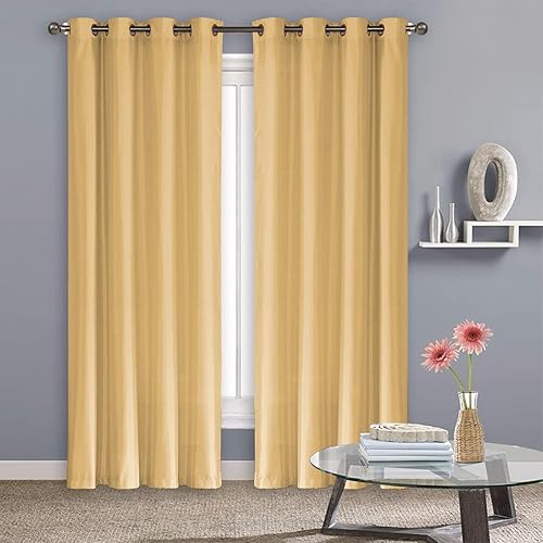 UNIWARE Juego de 2 cortinas de seda sintética de 54 x 84 pulgadas (dorado)