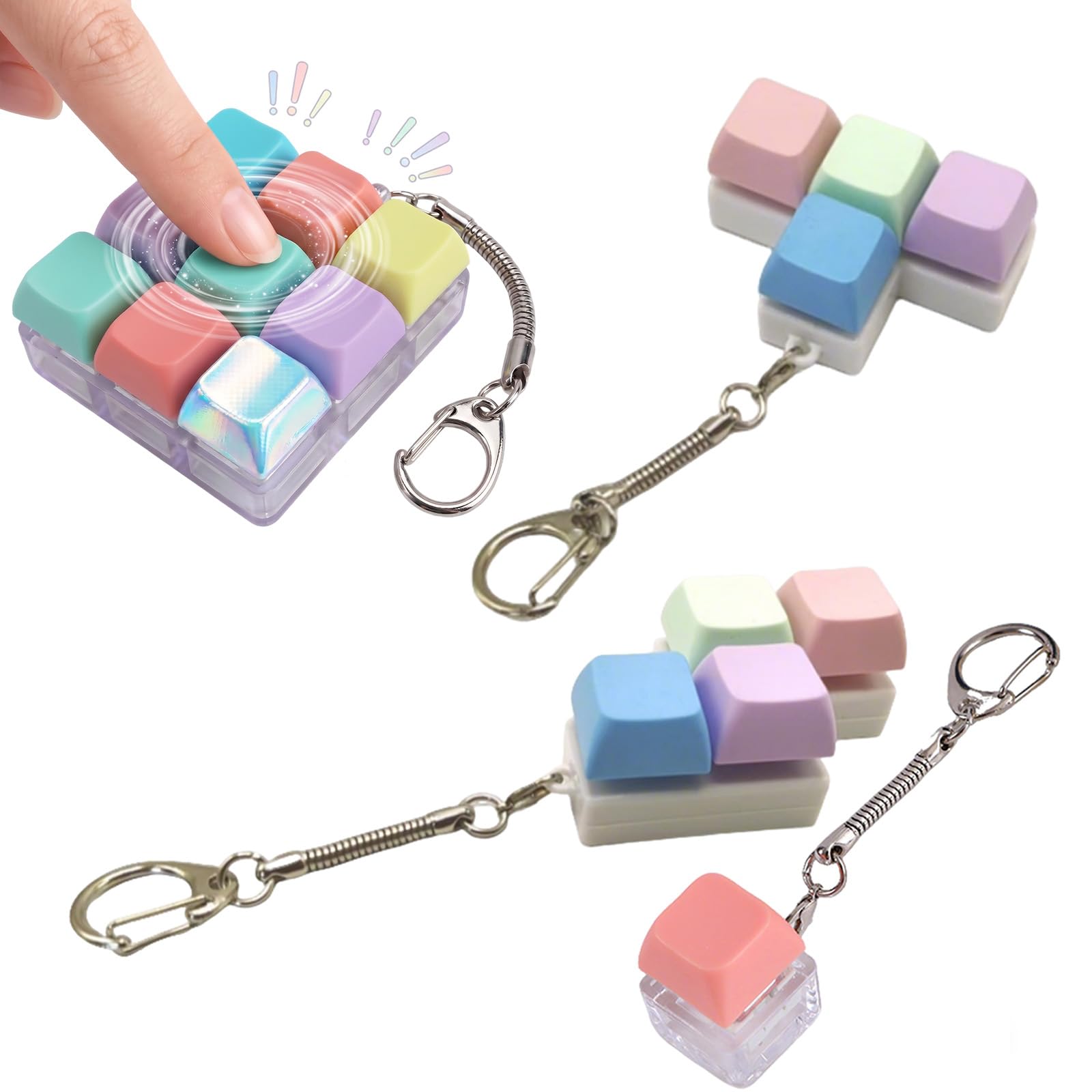 4 Pcs Keyboard Fidget Toys, Multi-Shape Clicky Finger Keyboard Keychain ASMR, Portable Stress Relief Fidget Clicker for Adults Kids Office Home