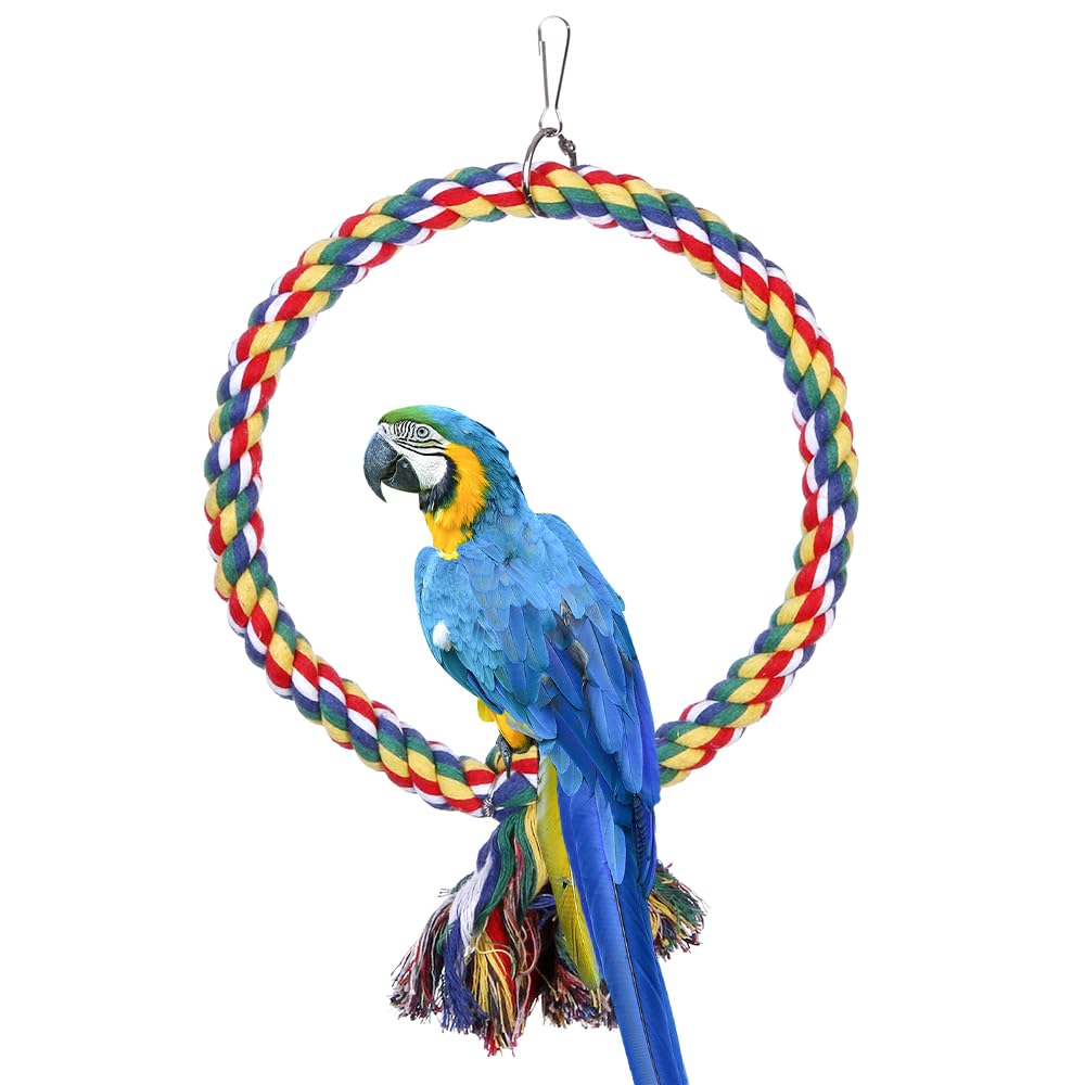 Bird Rope Swing Multicolour Cage Hanging Toys 7Inch Diameter Bird Rope Perches Bite Resistance Parrot Swing for Budgie Cockatiels Conures Finches Small Parakeets