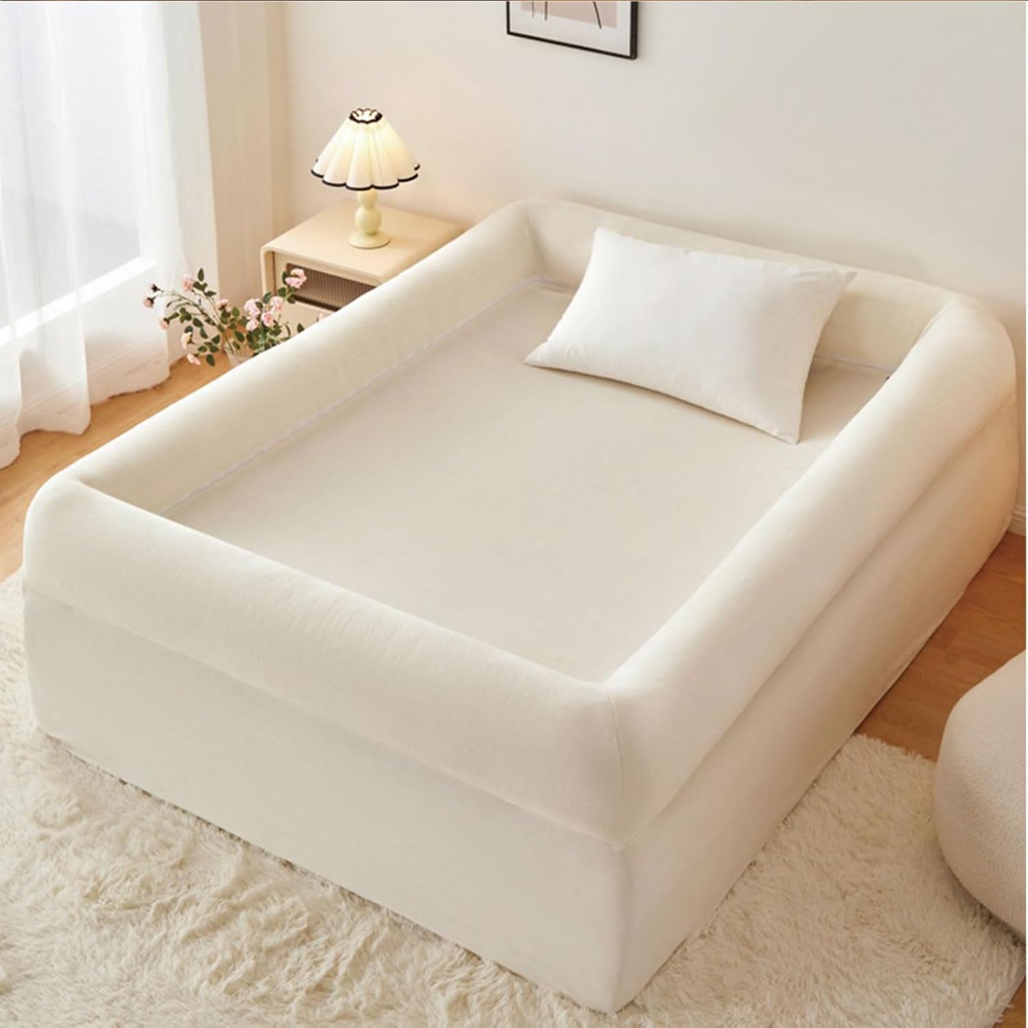 Bed Sheet with Borders - Padded Fitted Sheet with Zippered Edges, Non-Slip Mattress Cover for Kids & Restless Sleepers, Breathable Polyester, Machine Washable (White),47.2×78.7"