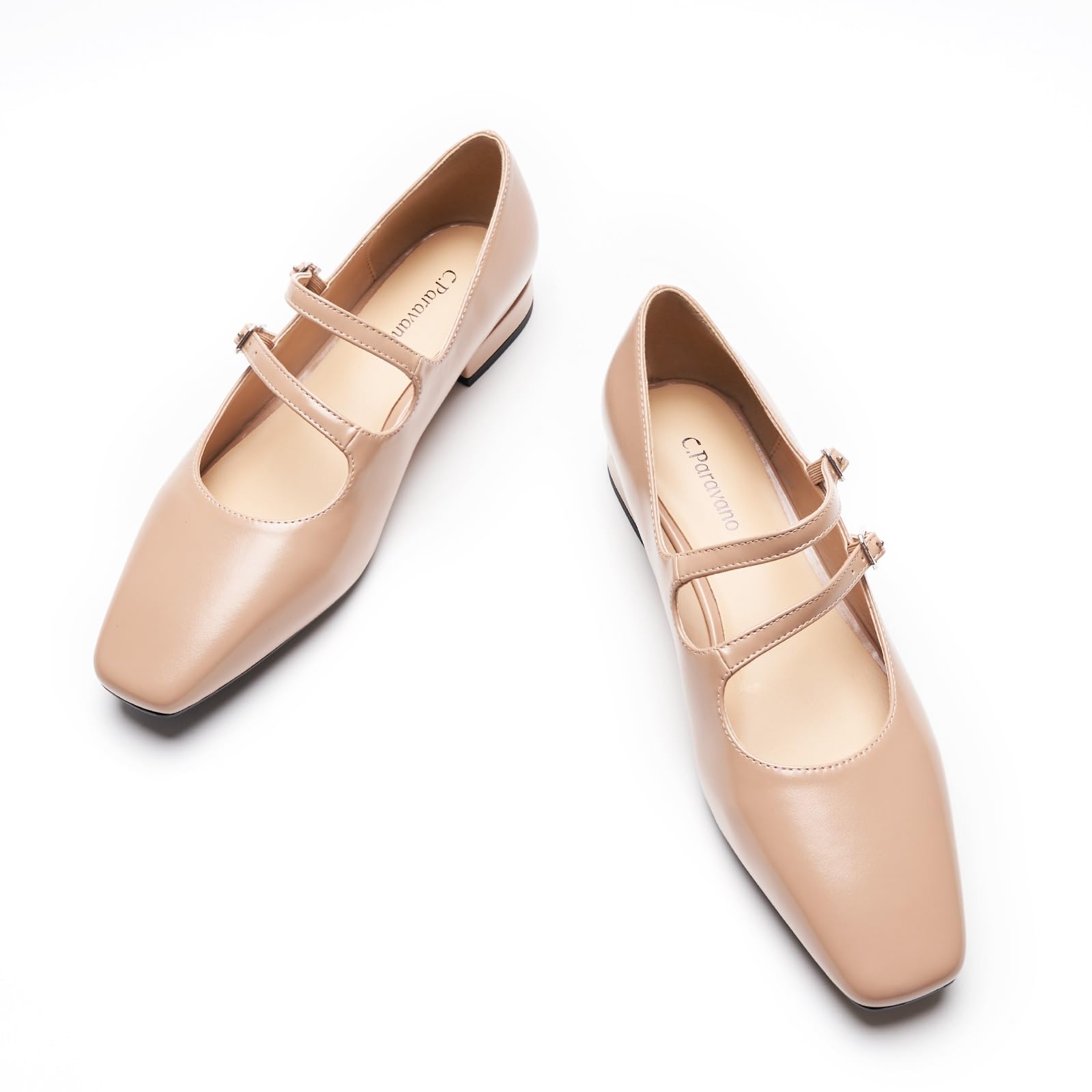 C.Paravano Women's Mary Jane Shoes | Ballet Flats | Women's Flats | Square Toe | Flat Shoe | Block Heel