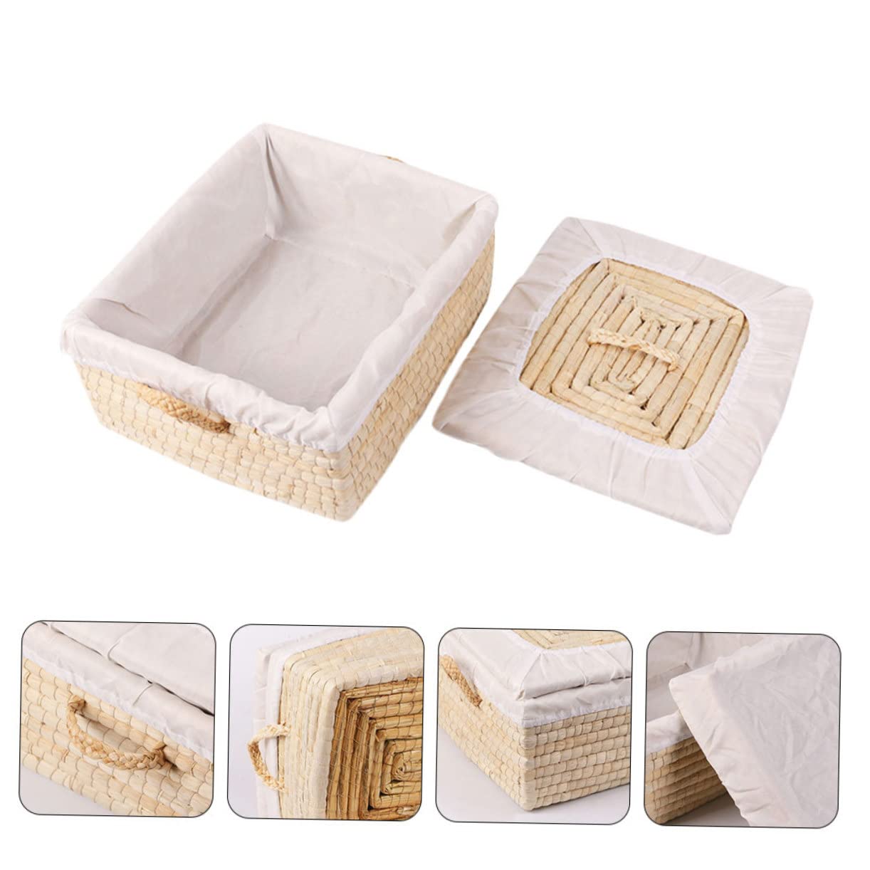ABOOFAN Cesta De Almacenamiento De Pan De Ratán con Tapa para 5-10 Bollos Cesta De Almacenamiento Natural Contenedor De para El Hogar Color Beige
