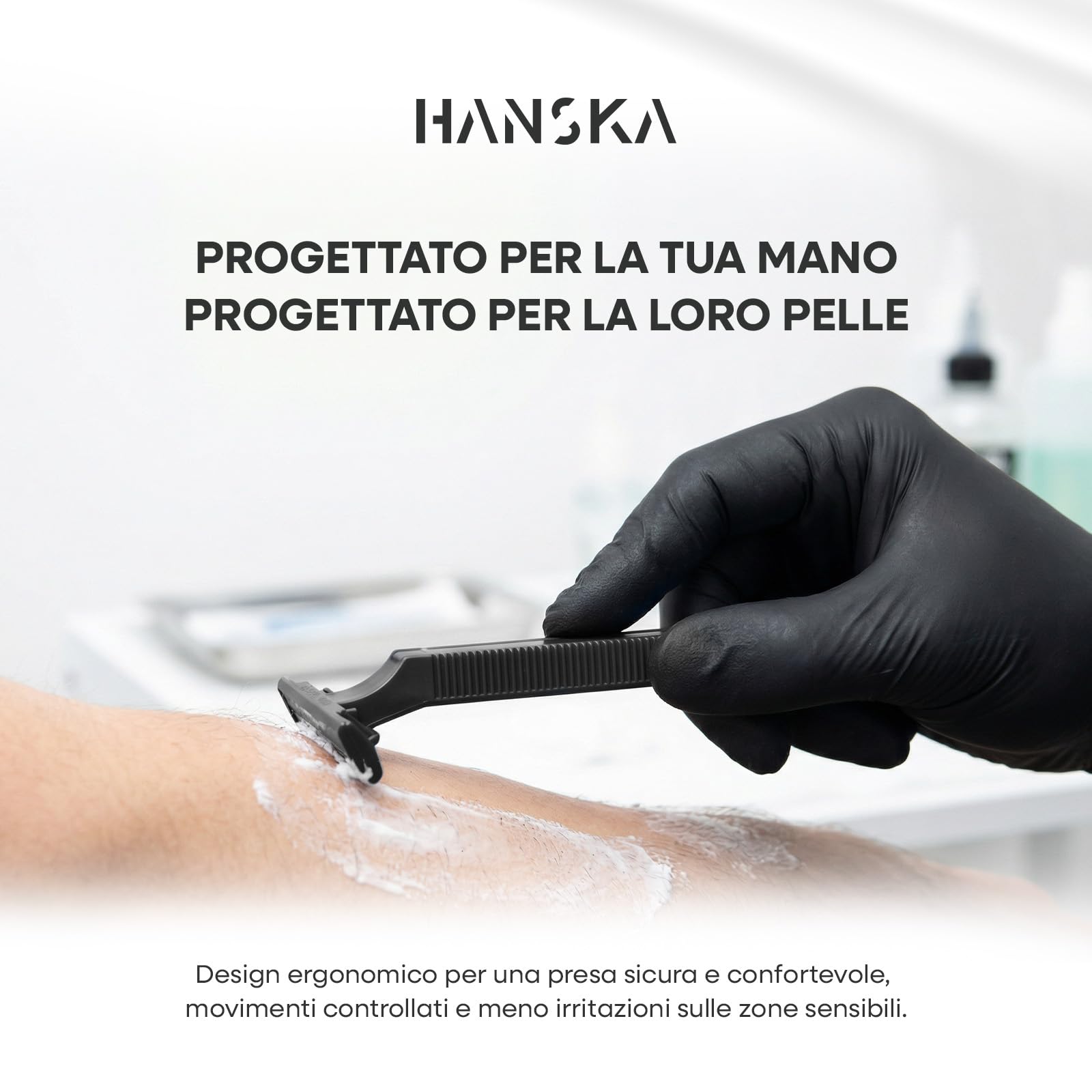 HANSKA Tattoo Supply - Rasoio usa e getta per tatuatori - Nero - Lama in acciaio di alta qualità - Confezione da 100 pezzi - Rasatura comoda (MONOLAMA)