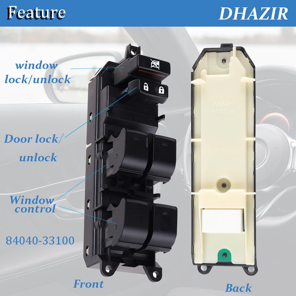 84040-33100 Master Power Door Window Switch Front Driver Side fit for 2010 2011 2012 2013 2014 2015 Toyota Prius/Camry/Sienna/Venza 1.8L L4 Replace 84040-06020 with Crowbar