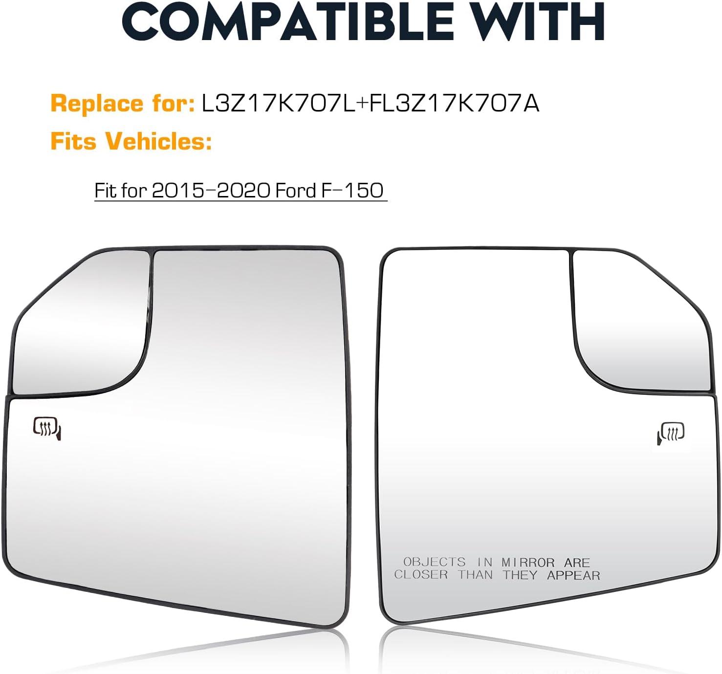 Driver Left and Passenger Right Side Heated Blind Spot Mirror Glass Fit for 2015-2020 Ford F-150, Side View Mirror Glass, Replacement for FL3Z17K707L, FL3Z17K707A