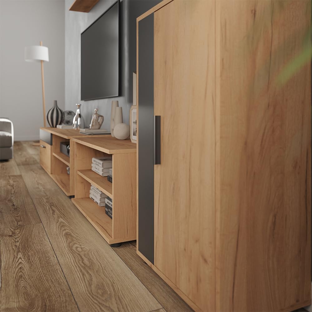 Vicco Ściana w salonie "Berno", Dąb goldkraft/Antracyt, Zestaw 4-częściowy