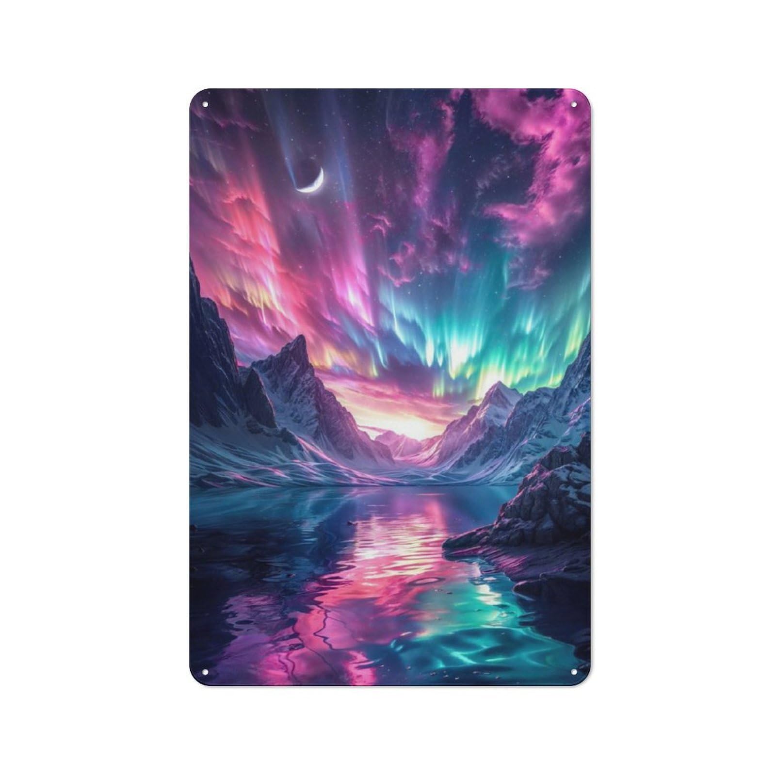Metal Sign 30x20cm with Aurora Borealis Mountain for Hallway Wall, Retro Decor, Suited to New Home Decorators