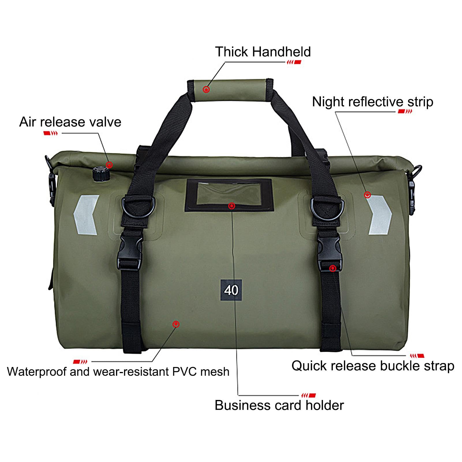 Motorradgepäck, Motorradtasche - 40 Liter Motorrad-Trockentaschen | Schwerlast-Trockentaschen mit reflektierenden Streifen, Seitentaschen für Motorrad-Ski-Reisen