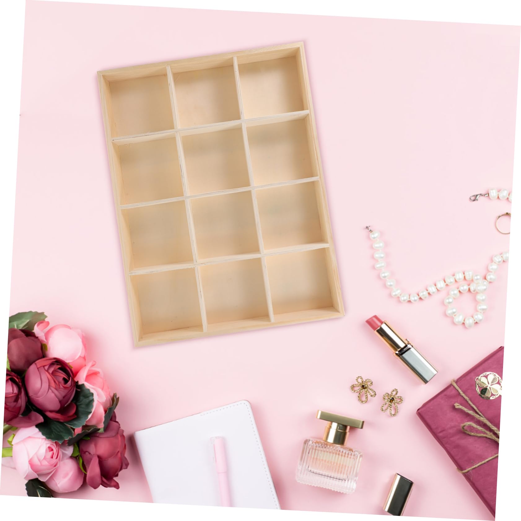 Operitacx Caja De Almacenamiento De Madera Múltiples Compartimentos Para Organización De Escritorio Para Maquillaje y Accesorios Elegante y