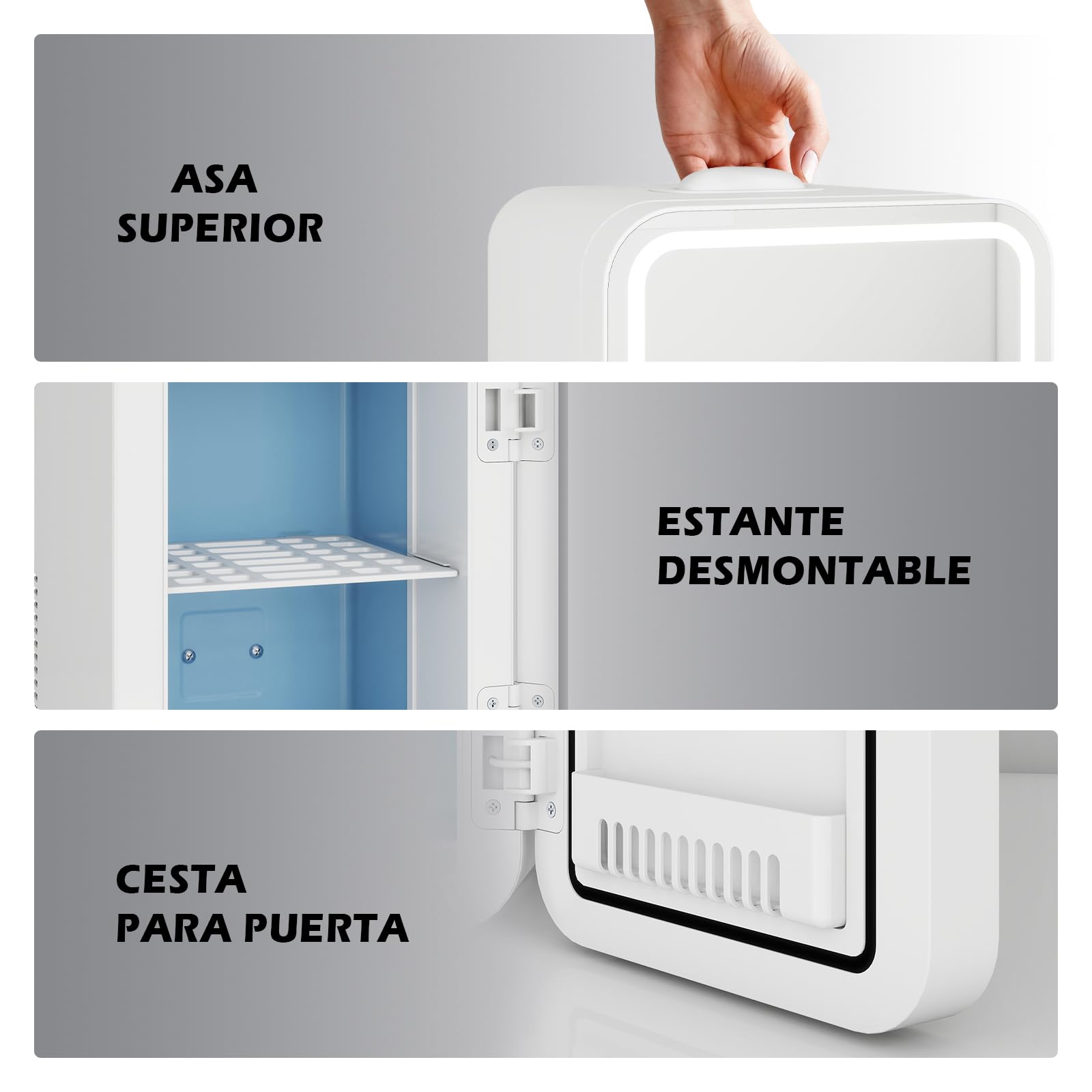 YU YUSING Mini Nevera 8L con Espejo LED, Frigorificos Pequeños Cosmética | mini frigorifico, Función Frío y Calor, Nevera Pequeña Portatil 12V/220V para Habitacion Coche Oficina Dormitorio, 8L, Blanco