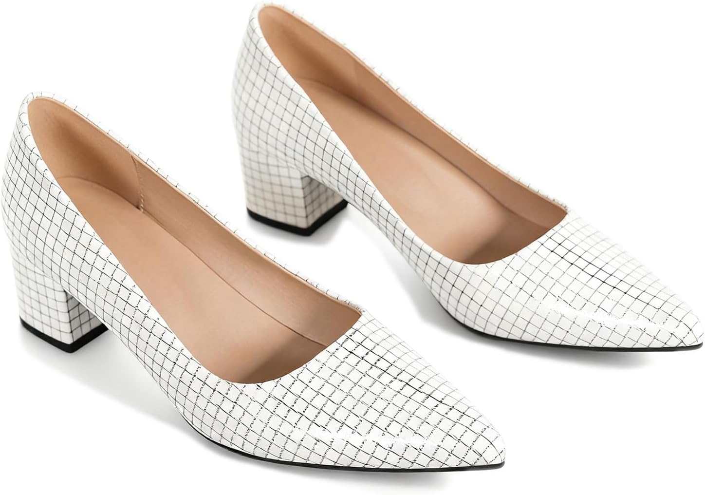 Classic Work Pumps for Women's Pointed Toe Chunky Block Heels Dress Shoes Comfortable Slip On Low Heel Formal Pumps Shoes for Office Work